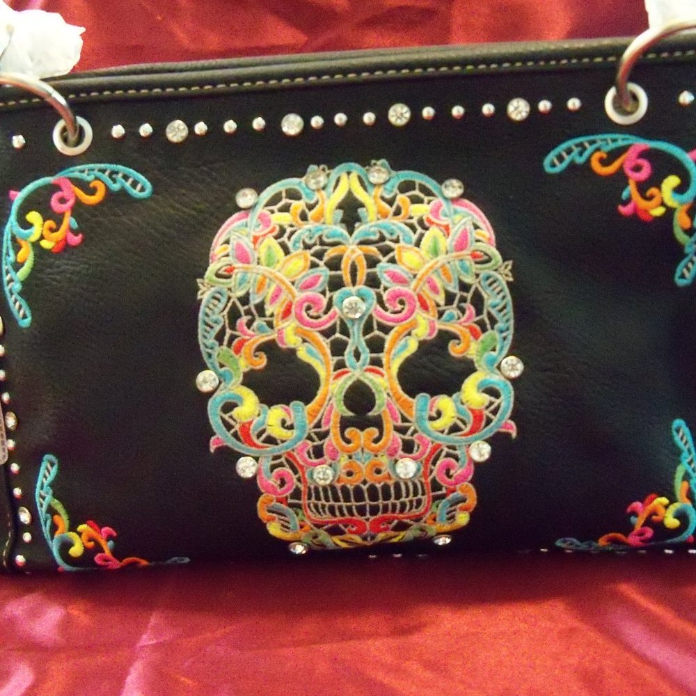 NWT Montana West embroidered multicolored Sugar Skull Concealed Carry Handbag